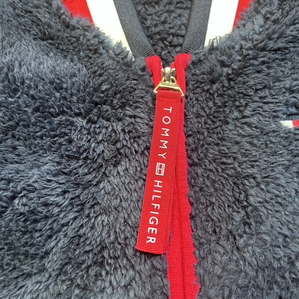 Tommy Hilfiger Sherpa Fleece Vest Women's Small Navy Red Full Zip Logo Pockets - Picture 10 of 14